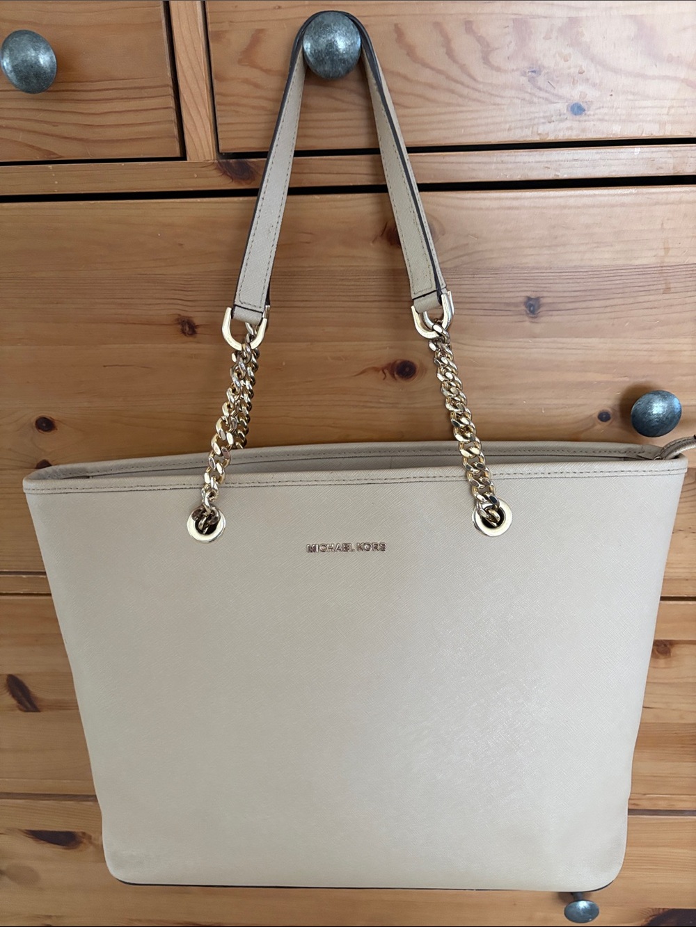 Michael Kors Cream Saffiano Leather Chain-Handle Tote